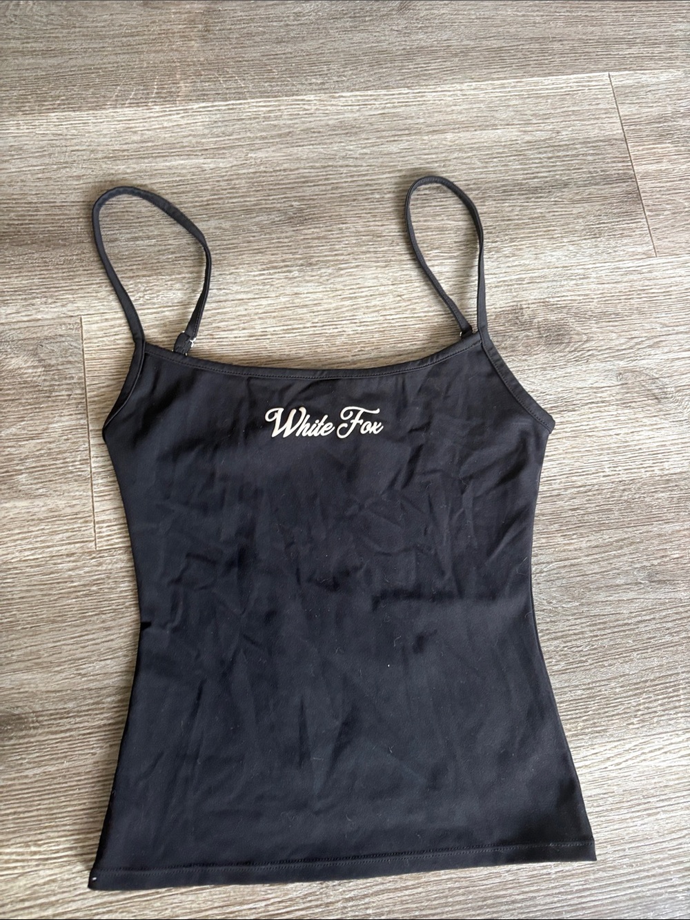 White Fox Boutique Black Script Logo Spaghetti Strap Cami